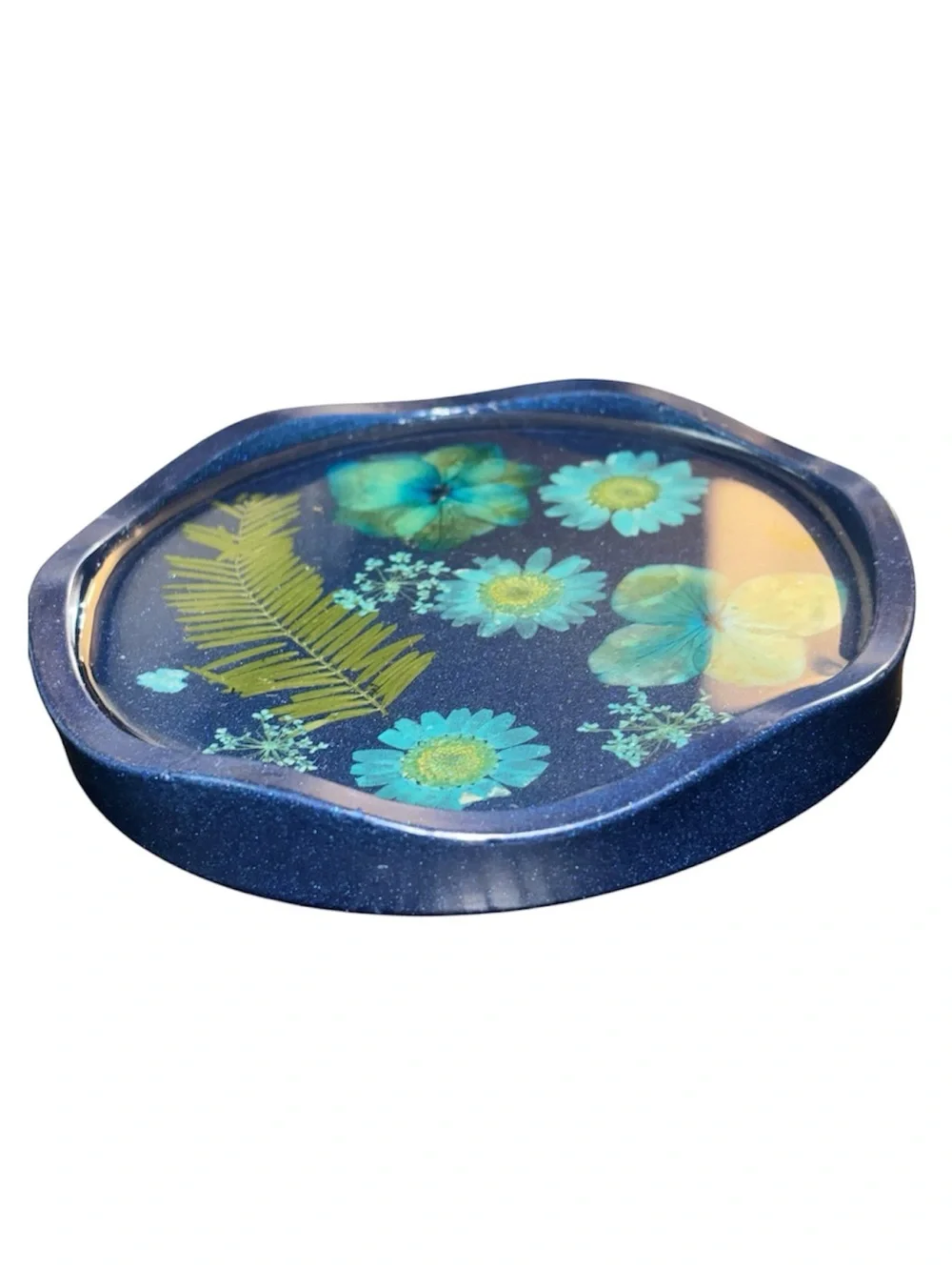 NORE’S NOVELTIES Handcrafted AquariCoaster with Real Flowers & Plants “BLUE”